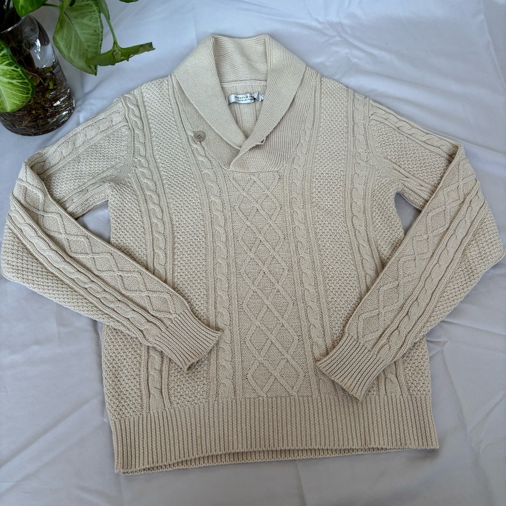 Shades of Grey by Micah Cohen - Men's Cream Shawl Collar Cable Knit Sweater